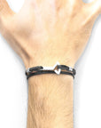 Coal Black Flyak Anchor Silver and Flat Leather Bracelet