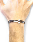 Dark Brown Flyak Anchor Silver and Flat Leather Bracelet