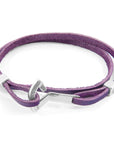 Grape Purple Flyak Anchor Silver and Flat Leather Bracelet