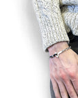 Coal Black Frigate Anchor Silver and Flat Leather Bracelet