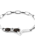 Dark Brown Frigate Anchor Silver and Flat Leather Bracelet