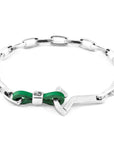 Fern Green Frigate Anchor Silver and Flat Leather Bracelet