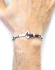 Grape Purple Frigate Anchor Silver and Flat Leather Bracelet