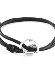 Coal Black Ketch Anchor Silver and Flat Leather Bracelet