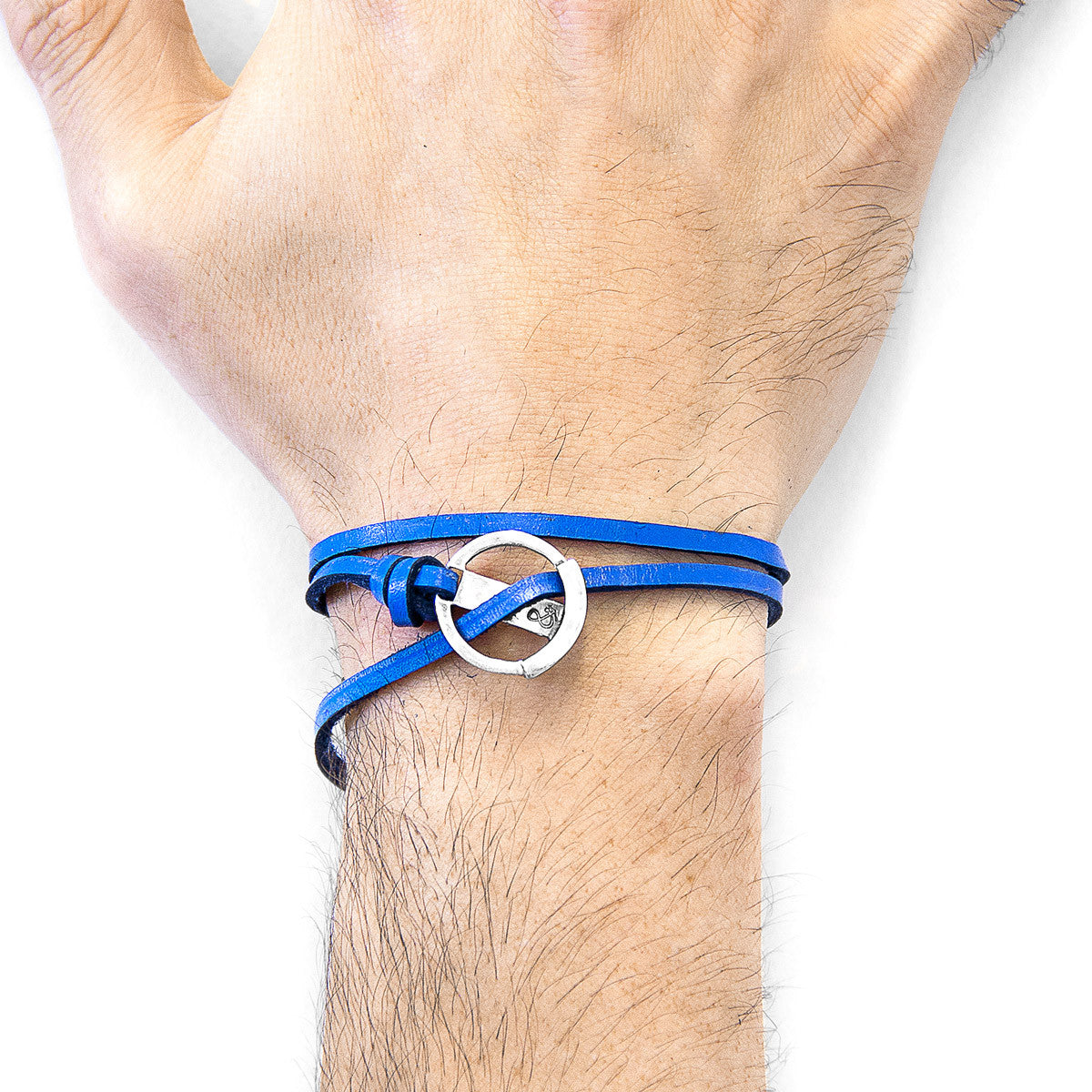 Royal Blue Ketch Anchor Silver and Flat Leather Bracelet