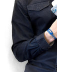 Royal Blue Ketch Anchor Silver and Flat Leather Bracelet