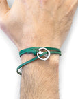 Fern Green Ketch Anchor Silver and Flat Leather Bracelet