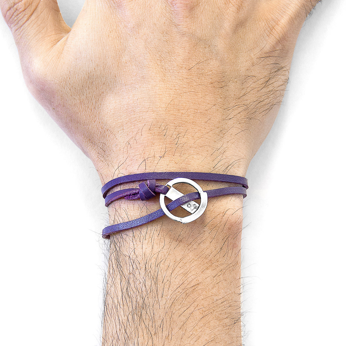 Grape Purple Ketch Anchor Silver and Flat Leather Bracelet