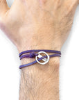 Grape Purple Ketch Anchor Silver and Flat Leather Bracelet