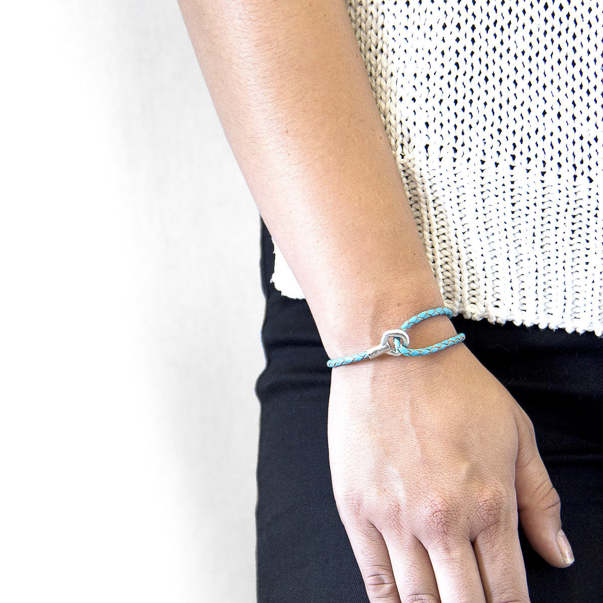 Turquoise Blue Blake Silver and Braided Leather Bracelet