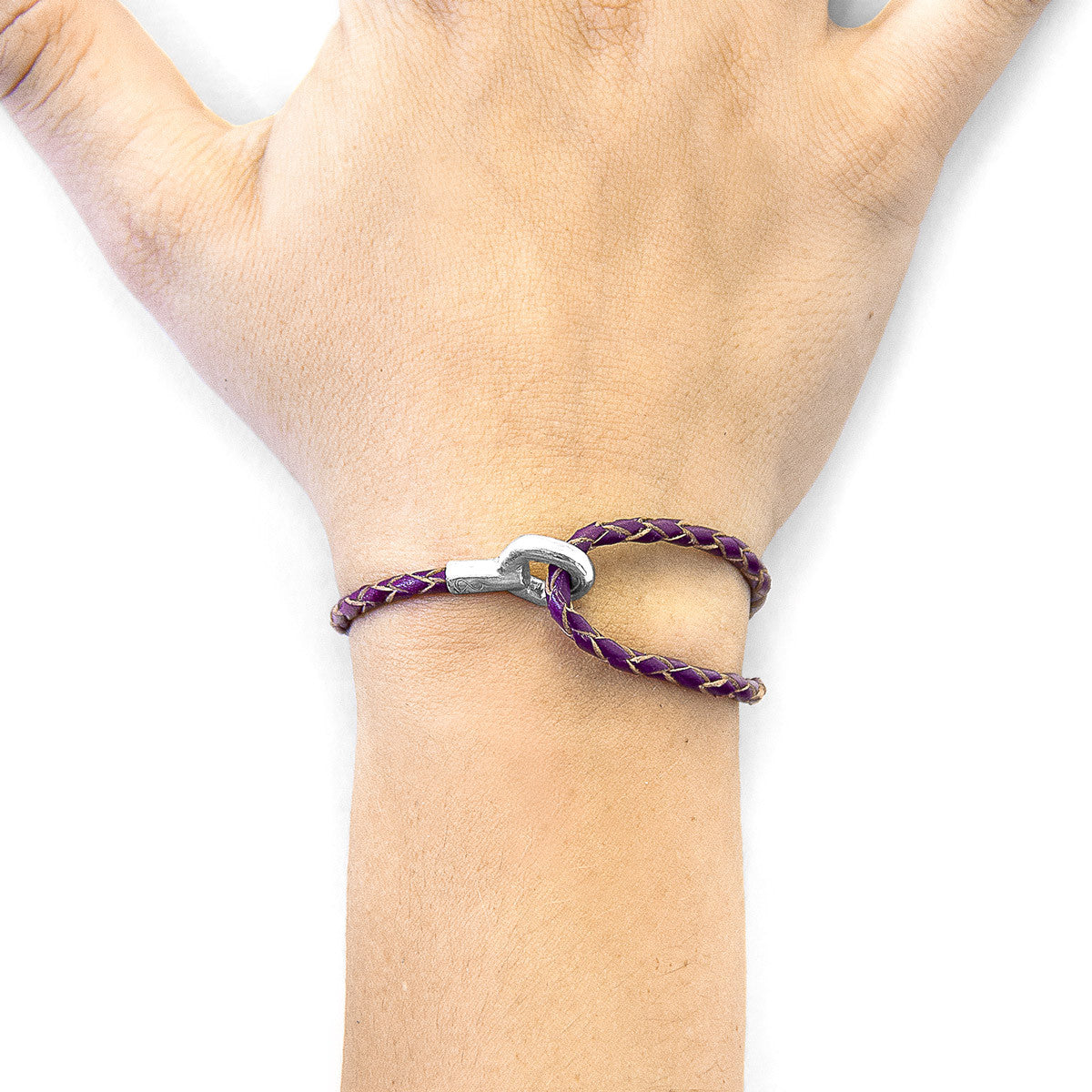 Deep Purple Blake Silver and Braided Leather Bracelet