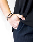 Coal Black Blake Silver and Braided Leather Bracelet