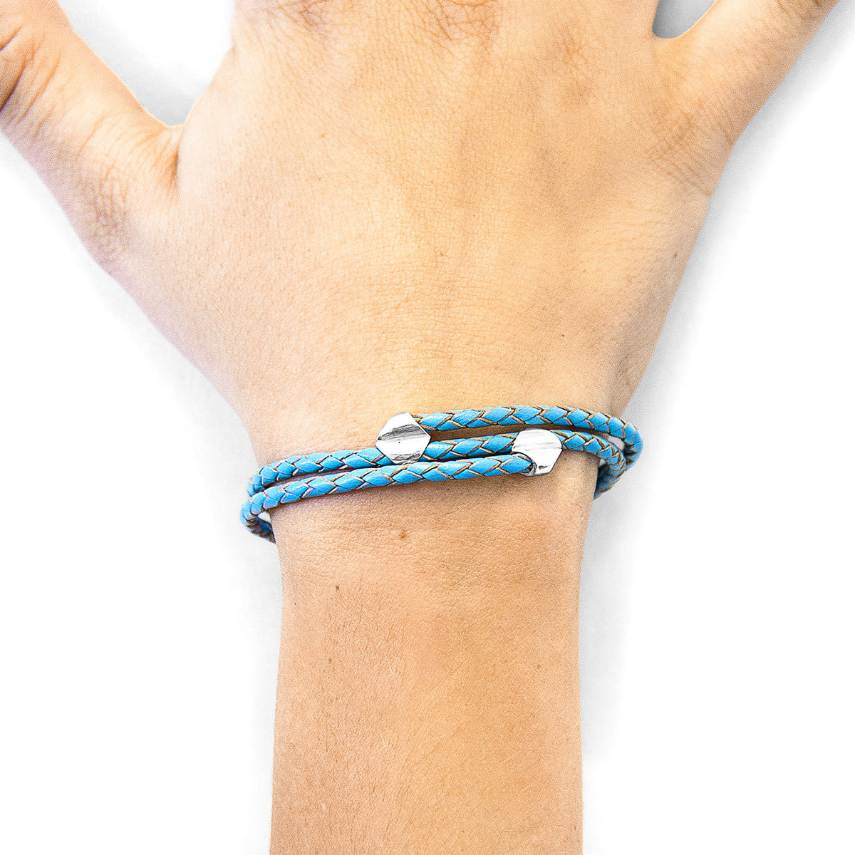 Turquoise Blue Conway Silver and Braided Leather Bracelet