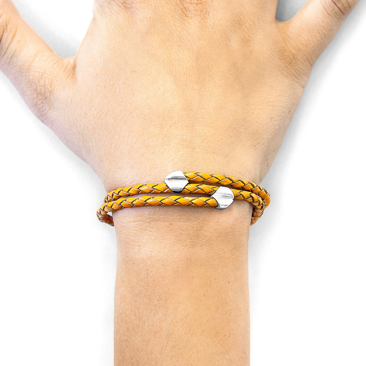 Fire Orange Conway Silver and Braided Leather Bracelet