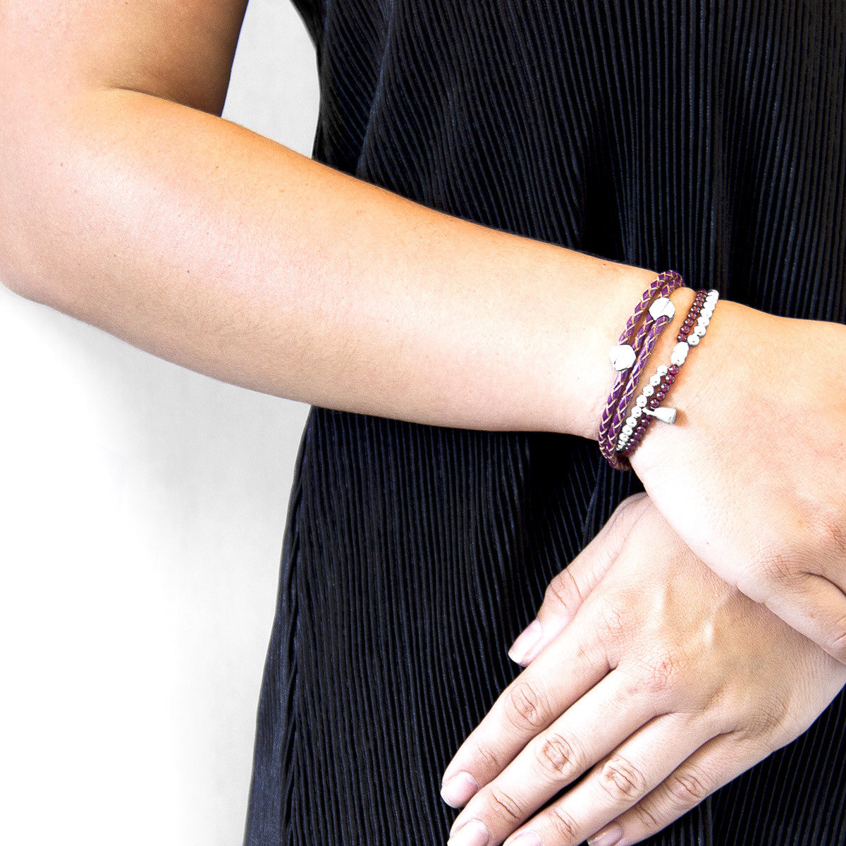 Deep Purple Conway Silver and Braided Leather Bracelet