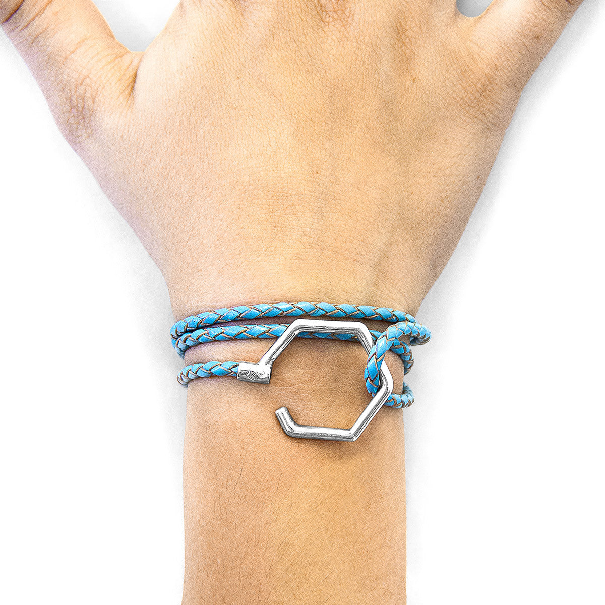 Turquoise Blue Storey Silver and Braided Leather Bracelet