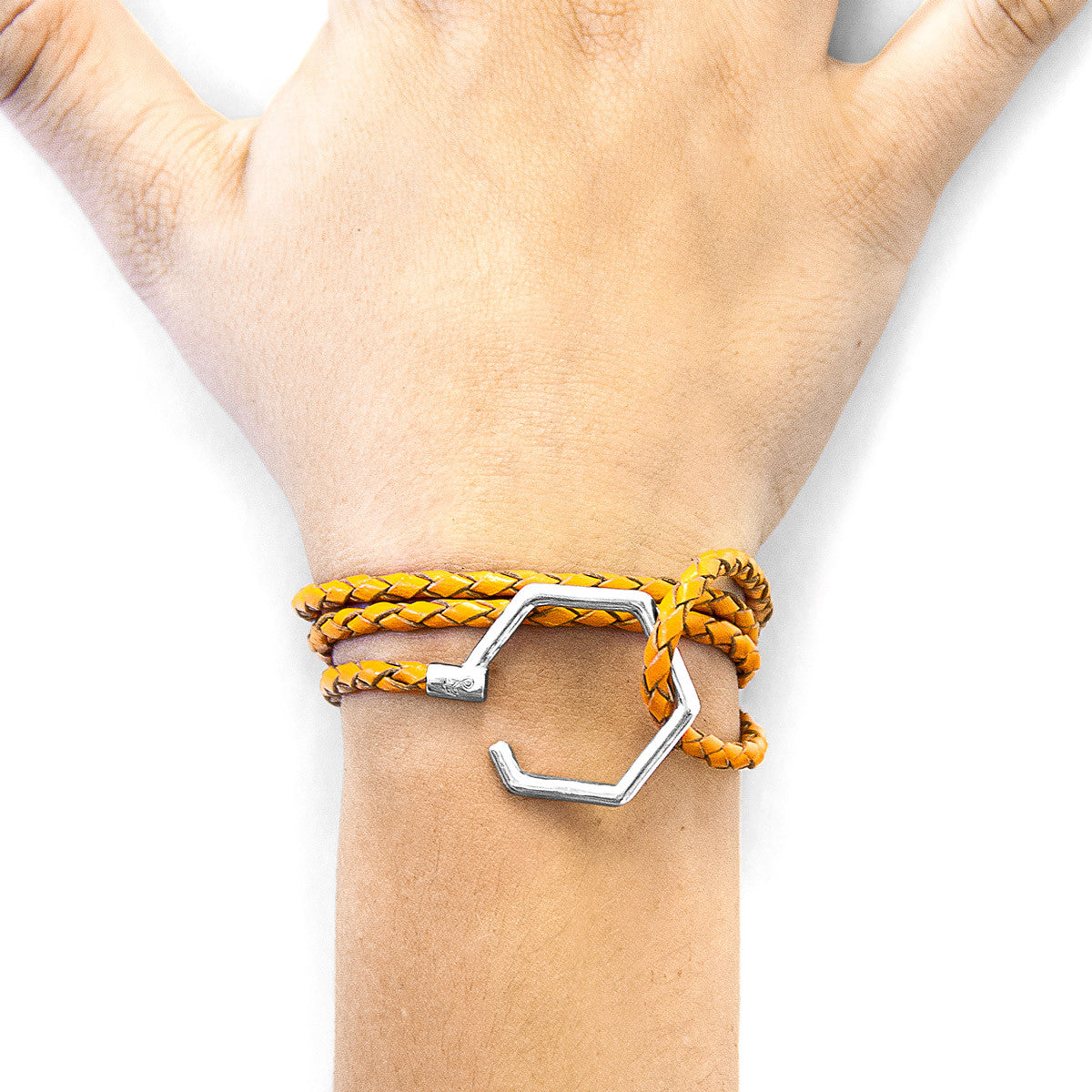 Fire Orange Storey Silver and Braided Leather Bracelet
