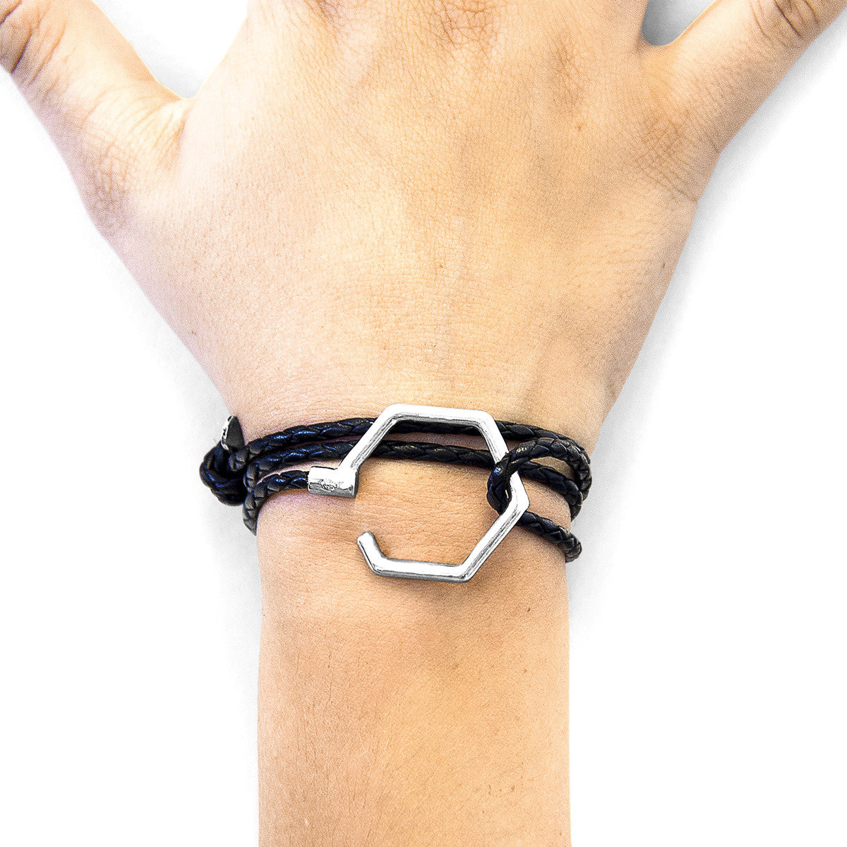 Coal Black Storey Silver and Braided Leather Bracelet