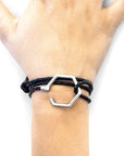 Coal Black Storey Silver and Braided Leather Bracelet