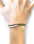 Khaki Green Hove Silver and Rope Bracelet