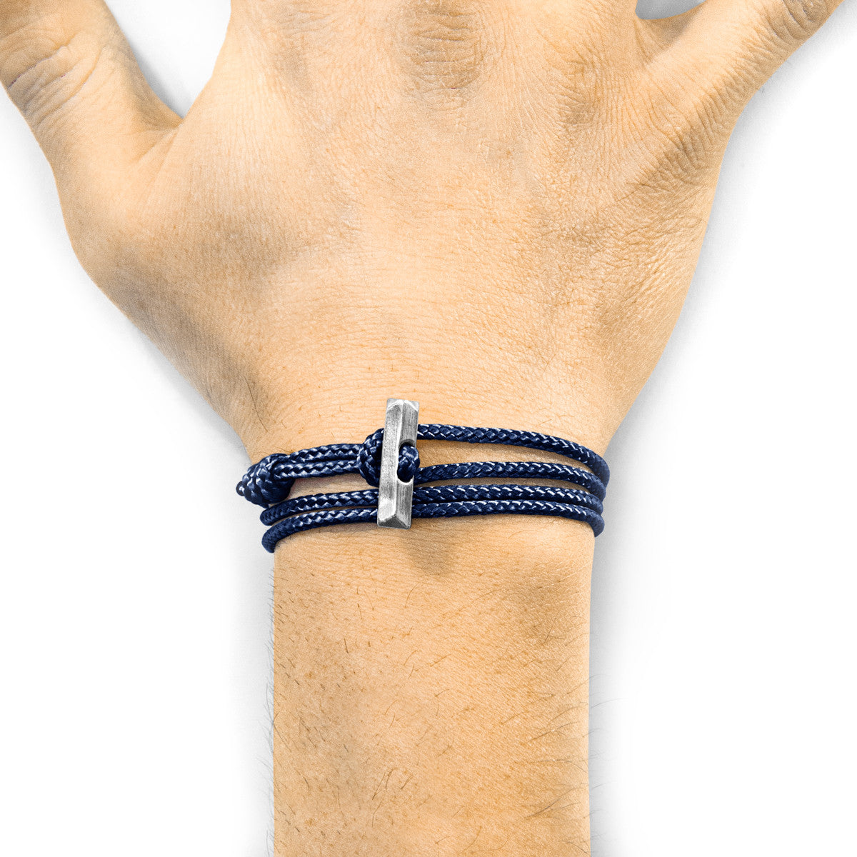 Navy Blue Oxford Silver and Rope Bracelet