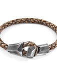 Taupe Grey Alderney Silver and Braided Leather Bracelet