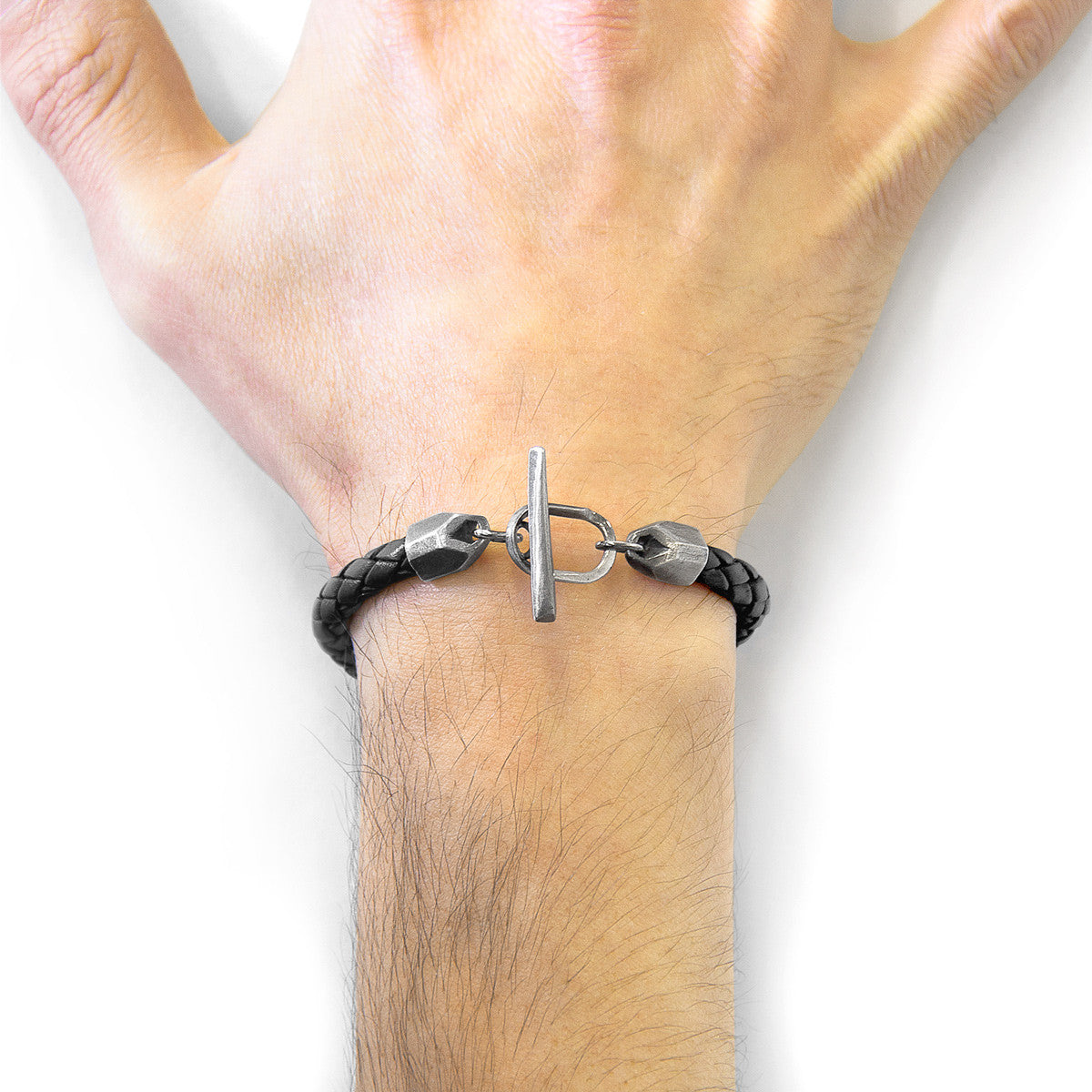 Midnight Black Jura Silver and Braided Leather Bracelet