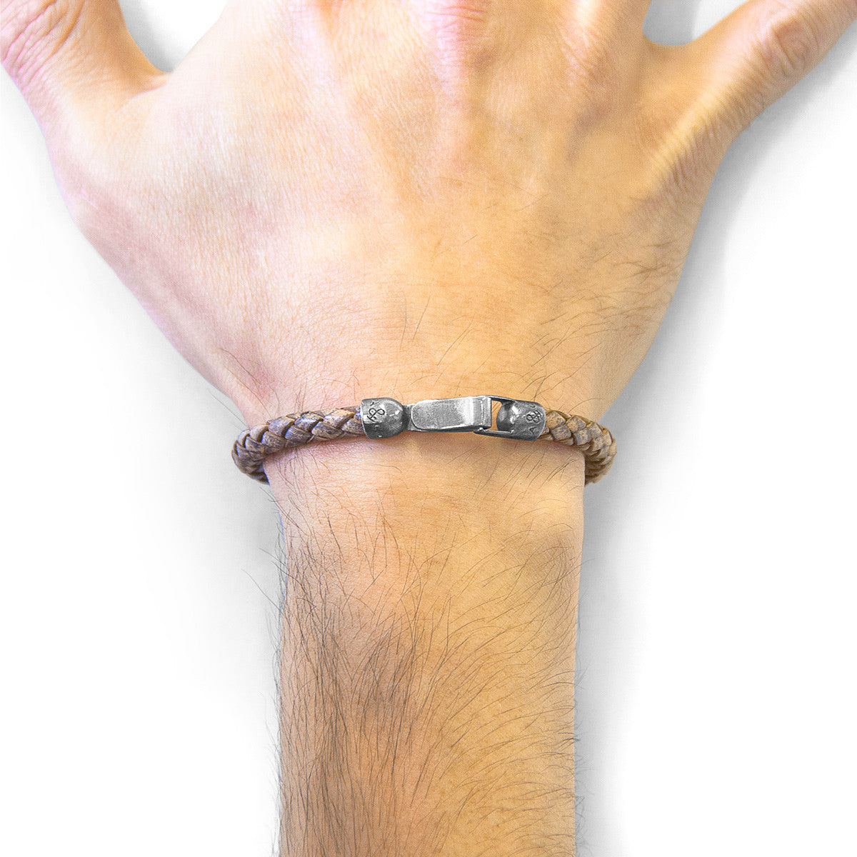 Taupe Grey Skye Silver and Braided Leather Bracelet
