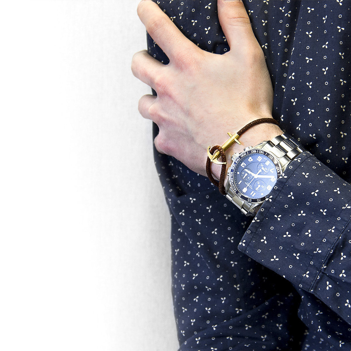 Mocha Brown Admiral Anchor 9ct Yellow Gold and Stingray Leather Bracelet