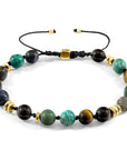 Multicoloured Multi-Gem Agaya 9ct Yellow Gold and Stone Beaded Macrame Bracelet
