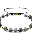 Grey Jasper Agaya 9ct Yellow Gold and Stone Beaded Macrame Bracelet