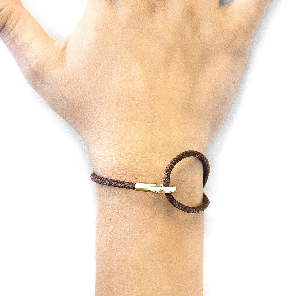 Mocha Brown Blake 9ct Yellow Gold and Stingray Leather Bracelet