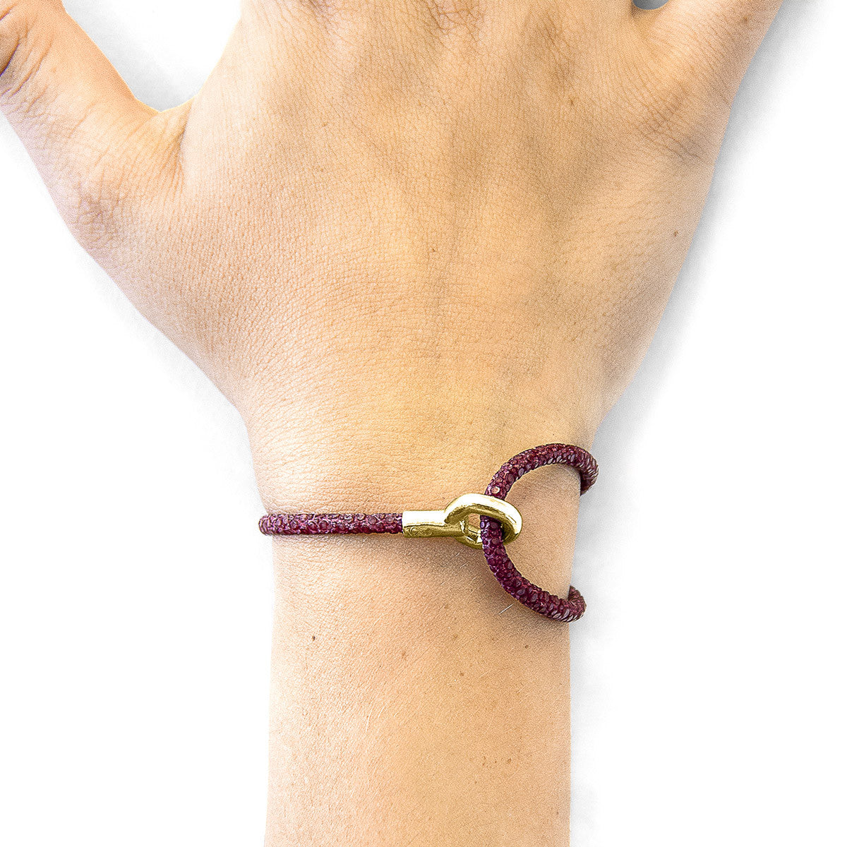 Bordeaux Red Blake 9ct Yellow Gold and Stingray Leather Bracelet