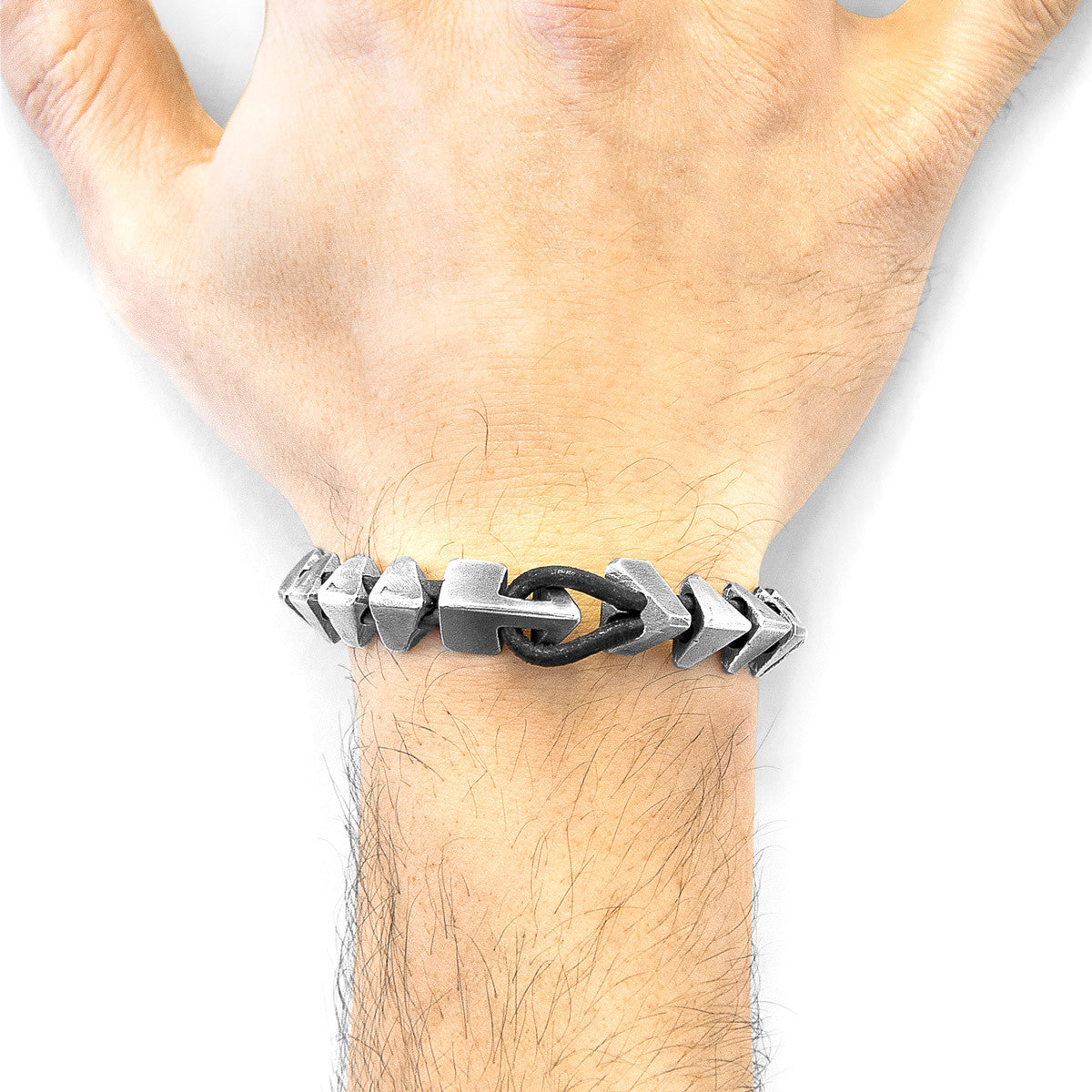 Raven Black Brixham Maxi Silver and Round Leather Bracelet
