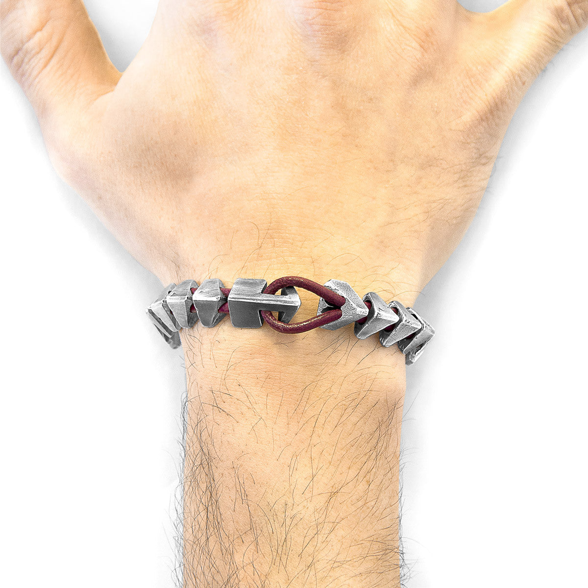Red Bordeaux Brixham Maxi Silver and Round Leather Bracelet