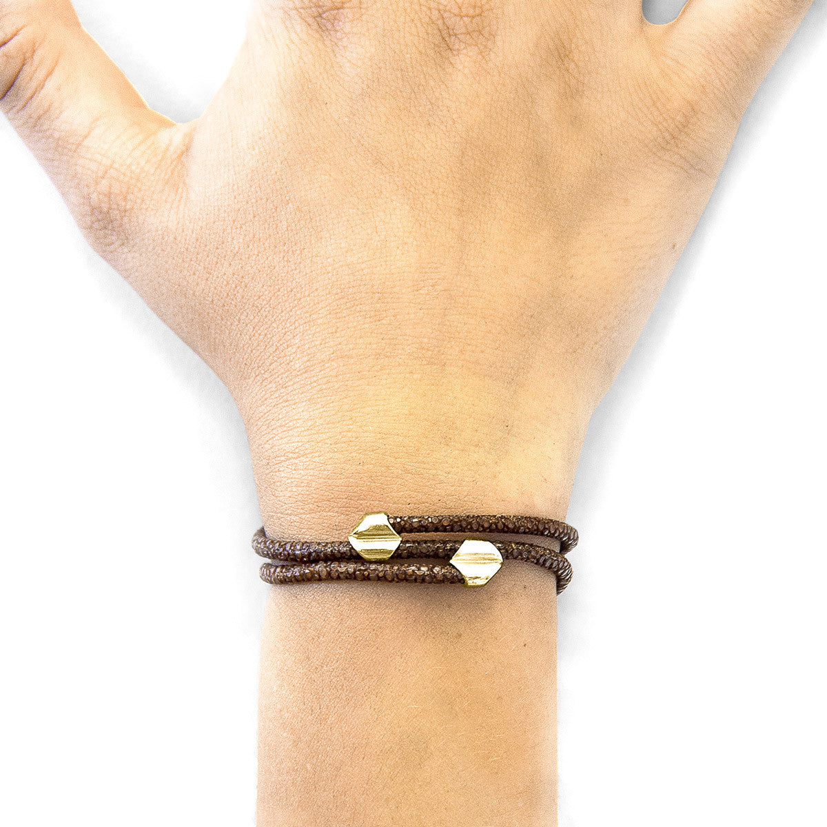 Mocha Brown Conway 9ct Yellow Gold and Stingray Leather Bracelet