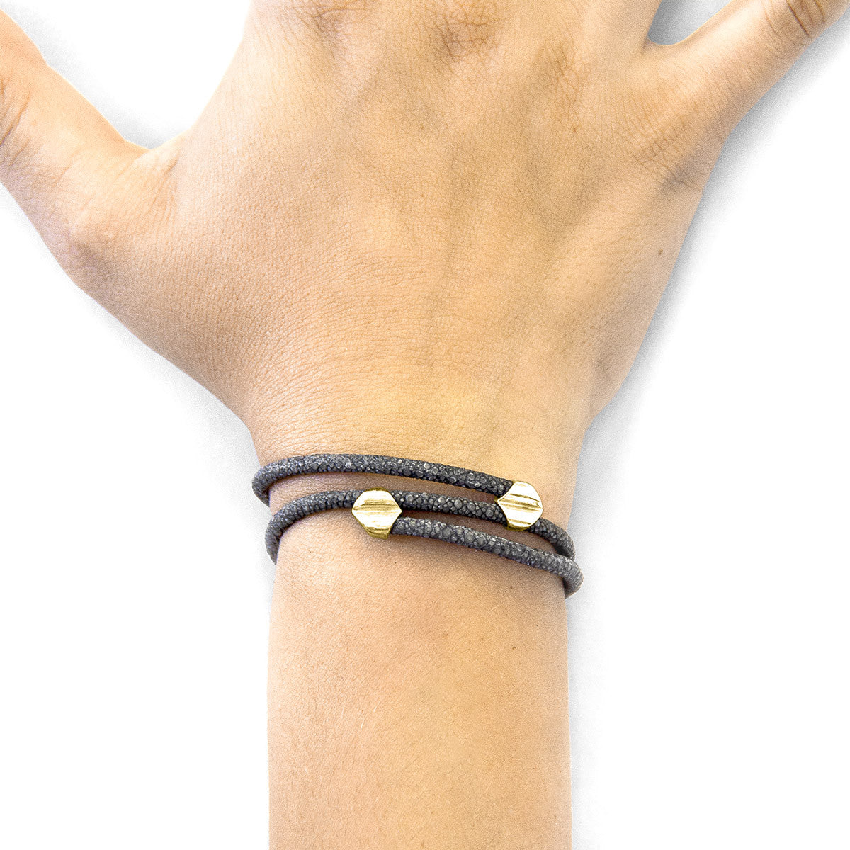 Shadow Grey Conway 9ct Yellow Gold and Stingray Leather Bracelet