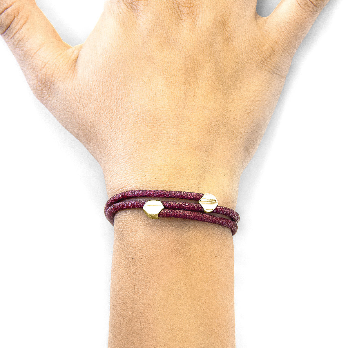Bordeaux Red Conway 9ct Yellow Gold and Stingray Leather Bracelet