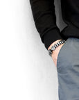 Coal Black Delta Anchor Maxi Silver and Braided Leather Bracelet