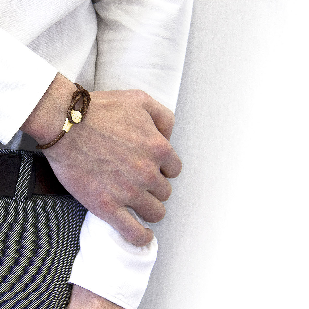 Mocha Brown Dundee 9ct Yellow Gold and Stingray Leather Bracelet