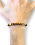 Brown Tigers Eye Hukou 9ct Yellow Gold and Stone Bracelet
