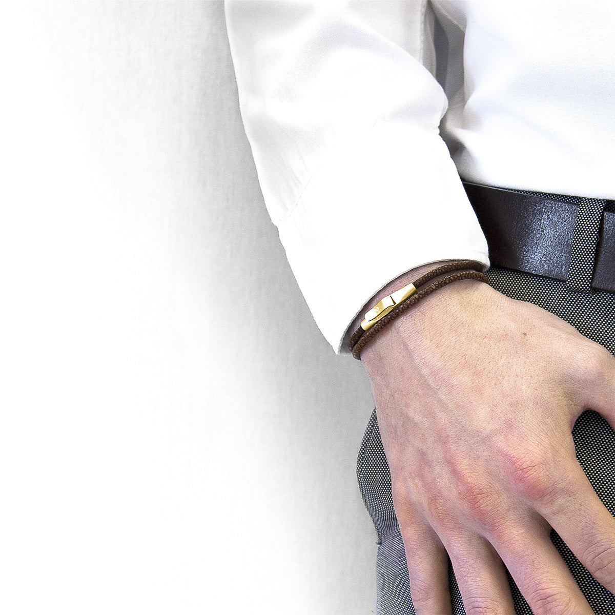 Mocha Brown Liverpool 9ct Yellow Gold and Stingray Leather Bracelet
