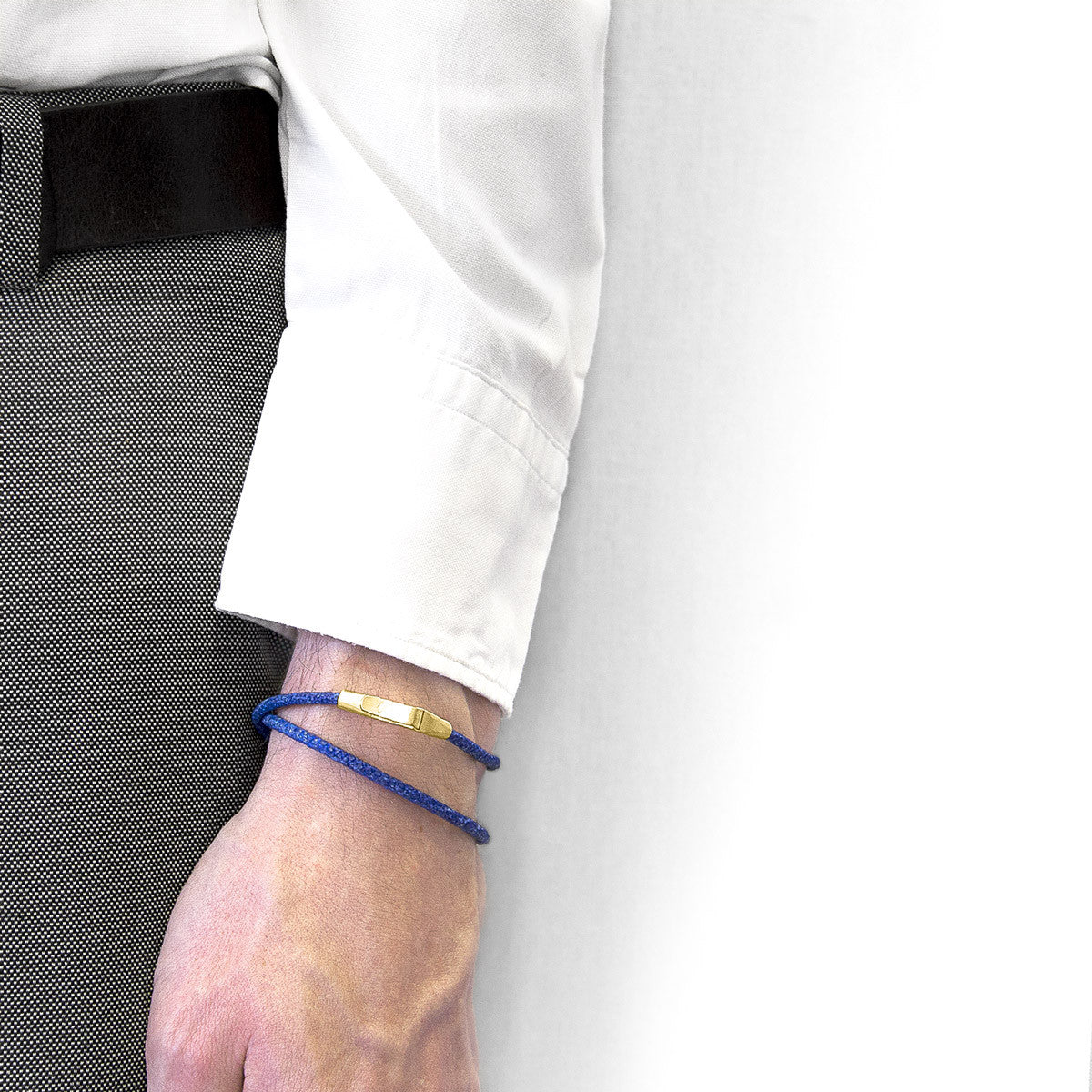 Azure Blue Liverpool 9ct Yellow Gold and Stingray Leather Bracelet