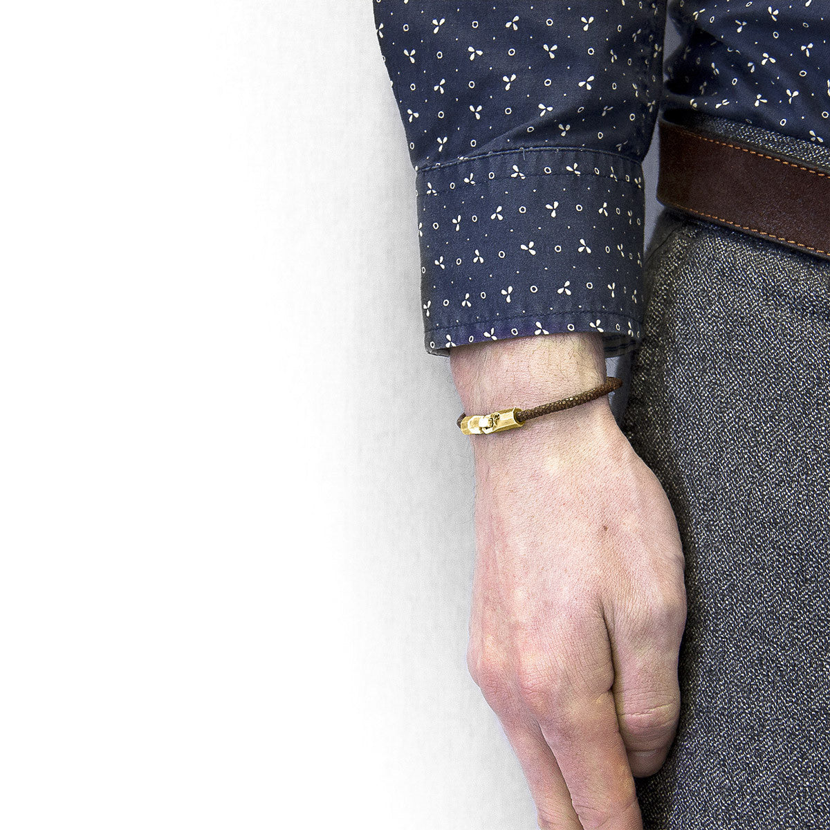 Mocha Brown Talbot 9ct Yellow Gold and Stingray Leather Bracelet