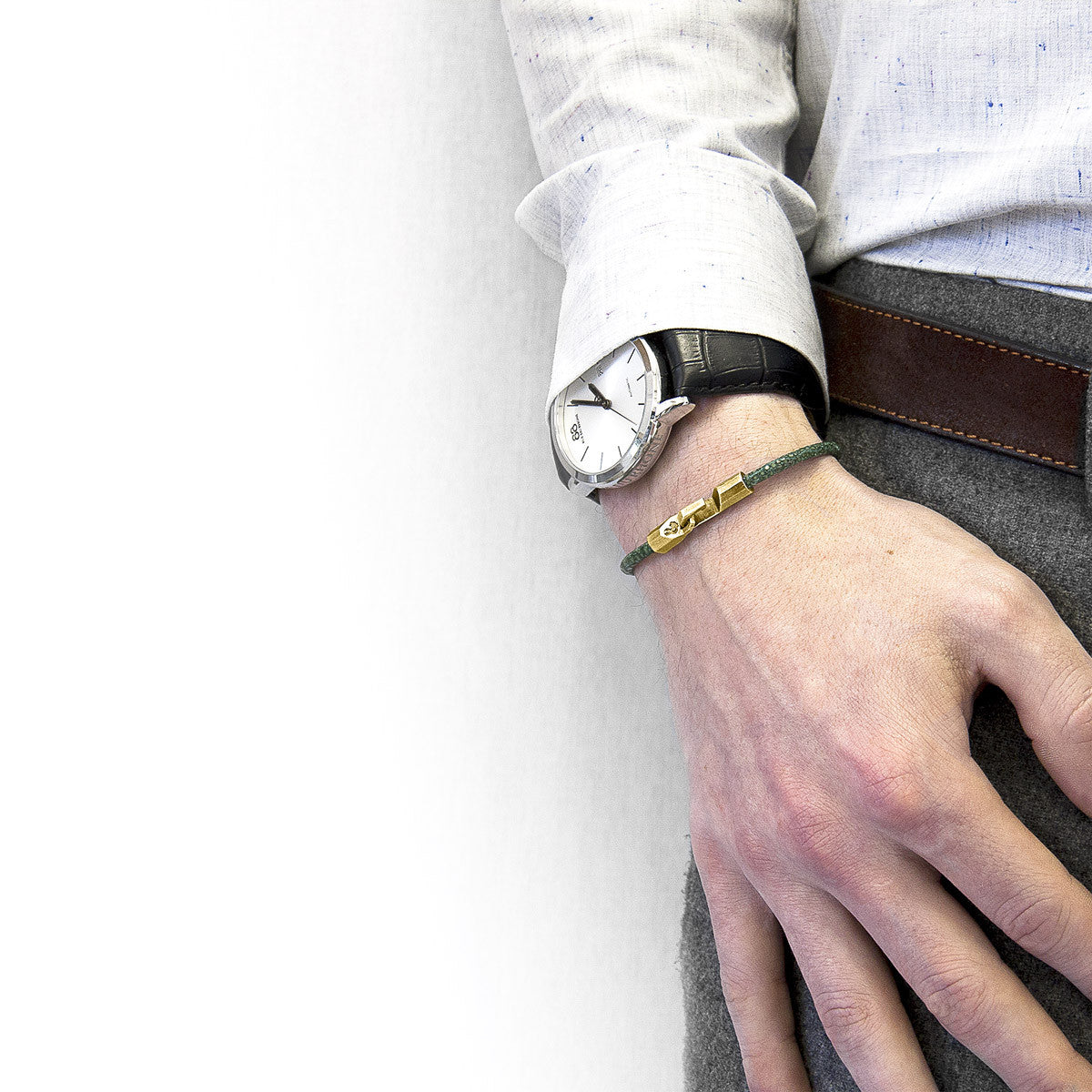 Racing Green Talbot 9ct Yellow Gold and Stingray Leather Bracelet