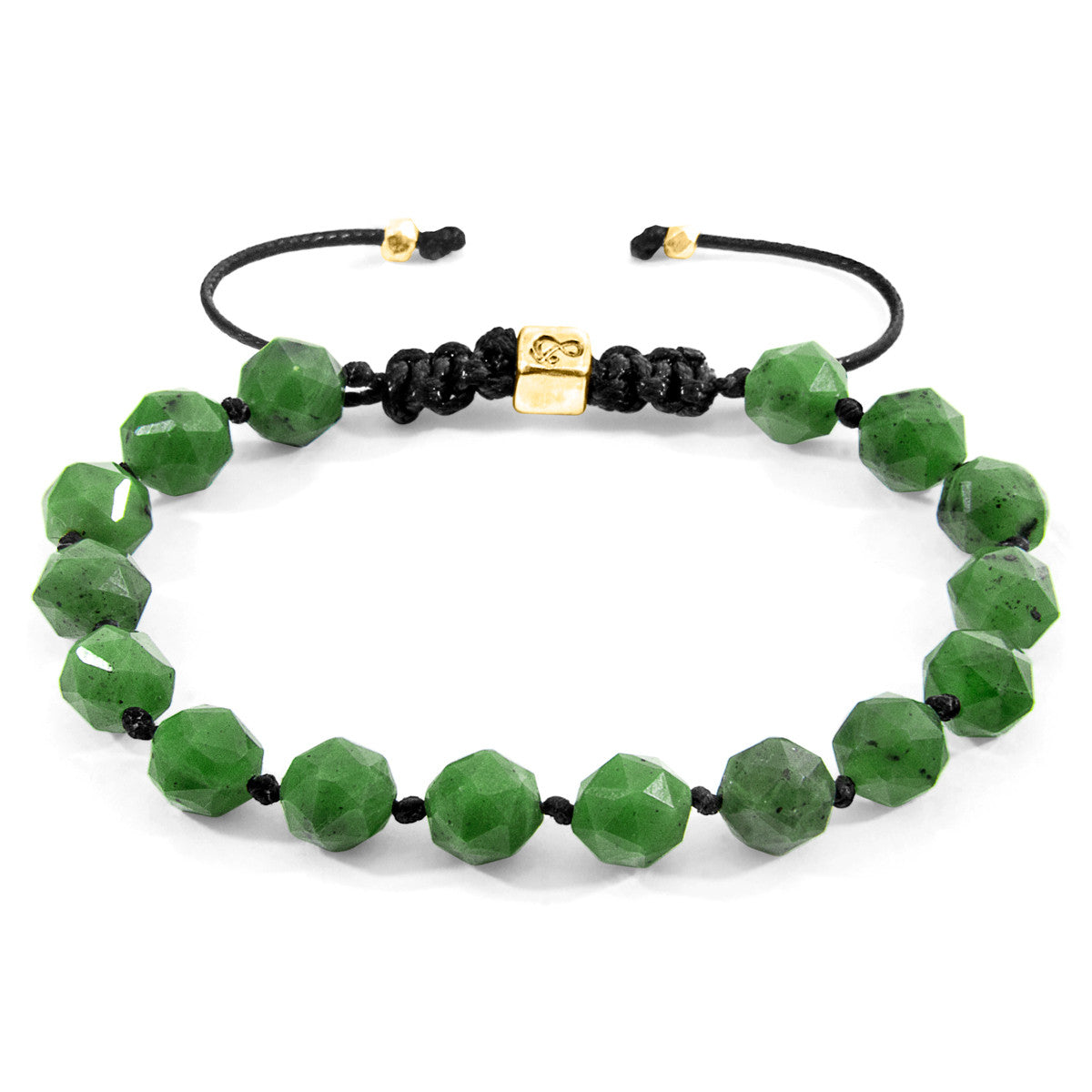 Green Jade Zebedee 9ct Yellow Gold and Stone Beaded Macrame Bracelet