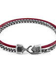 Bordeaux Red Bowspirit Mast Silver and Round Leather Bracelet