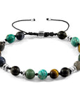 Multicoloured Multi-Gem Agaya Silver and Stone Beaded Macrame Bracelet