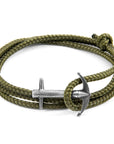 Khaki Green Admiral Anchor Silver and Rope Bracelet