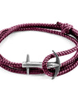 Aubergine Purple Admiral Anchor Silver and Rope Bracelet